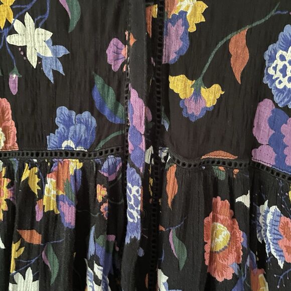 Anthropologie Black Floral Josie Dolman Sleeve Top XSP Crepe Boho Peasant Flowy - Picture 5 of 12